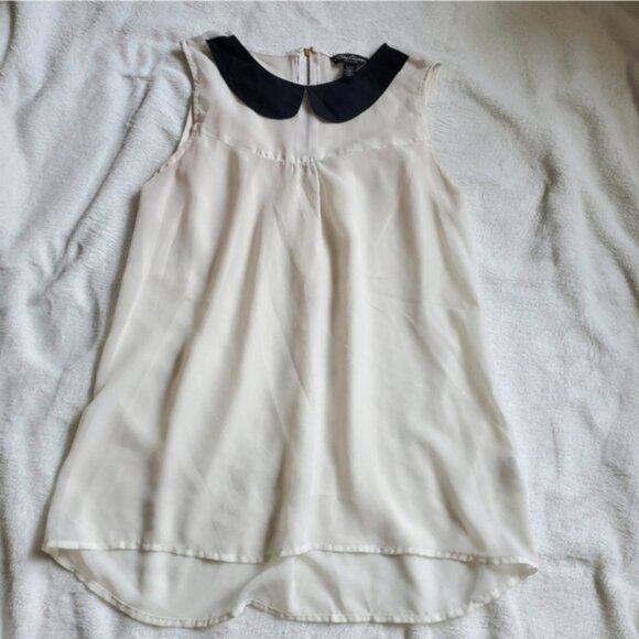 Peter Pan Collar Sleeveless Blouse Cream & Black | Size Small - Picture 2 of 10